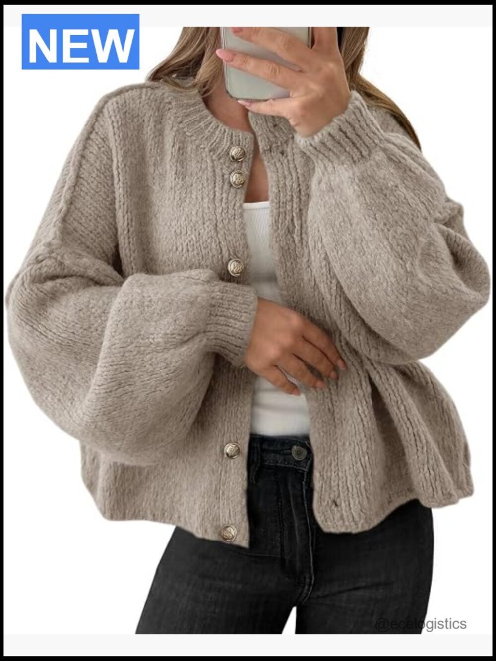 Oversized Chunky Knit Cardigan Lantern Sleeve Button Down Fall Coat